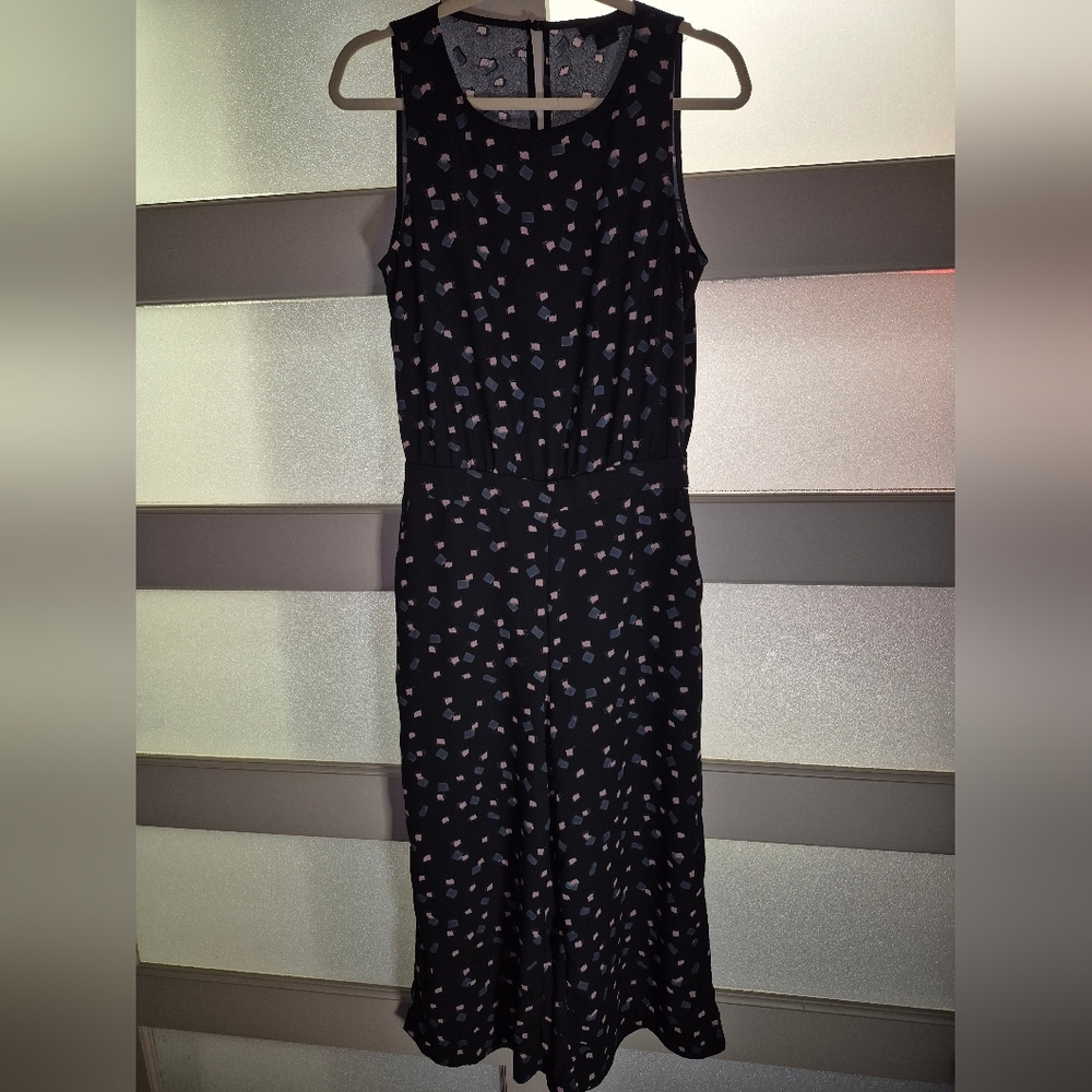 Sleeveless Black Cropped Jumpsuit with Pink & Blue Print